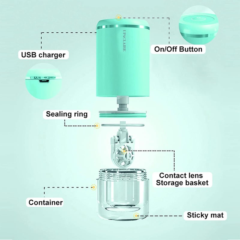 UpaClaire Ultrasonic Contact Lens Cleaner, Intelligent Cleaning Machine for Soft and Rigid (RGP) Contact Lenses, Green - Image 2